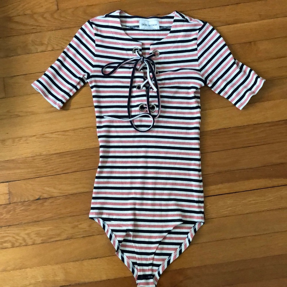 Rachel Antonoff Striped Bodysuit - Red, Black, White